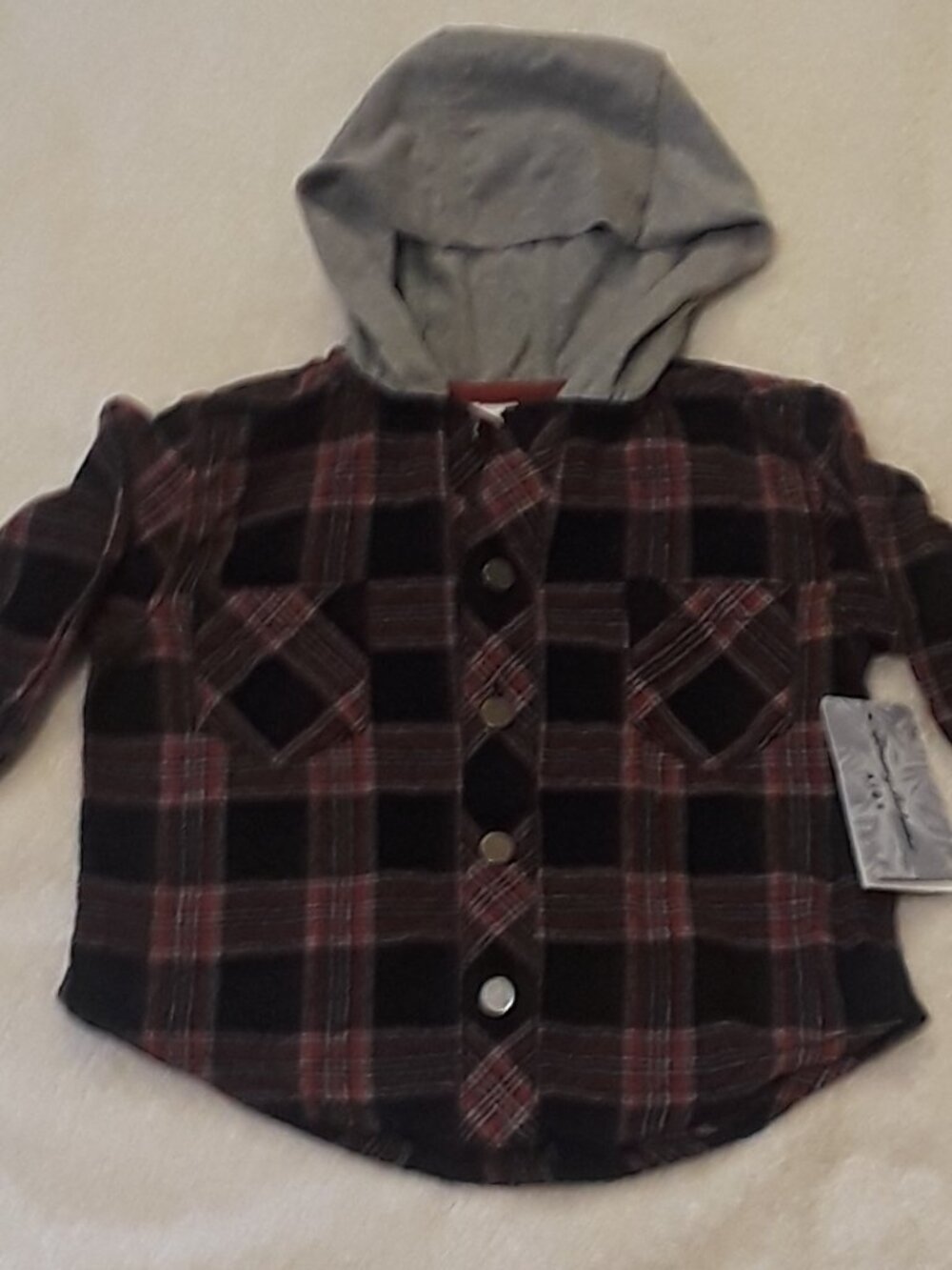 Tommy Bahama Kids 12M Baby Boys Red Black Plaid Lightweight Hooded Shirt NWT